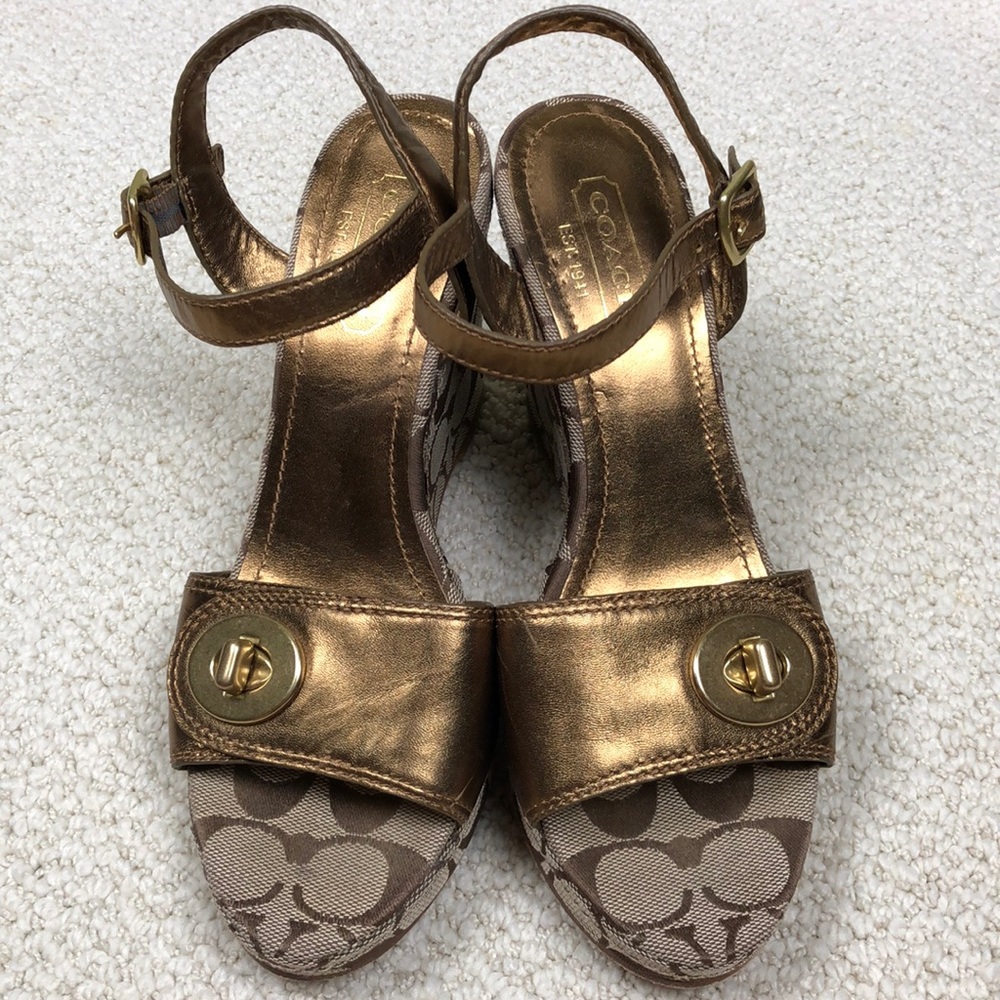 Coach Signature Wedges In Metallic Bronze